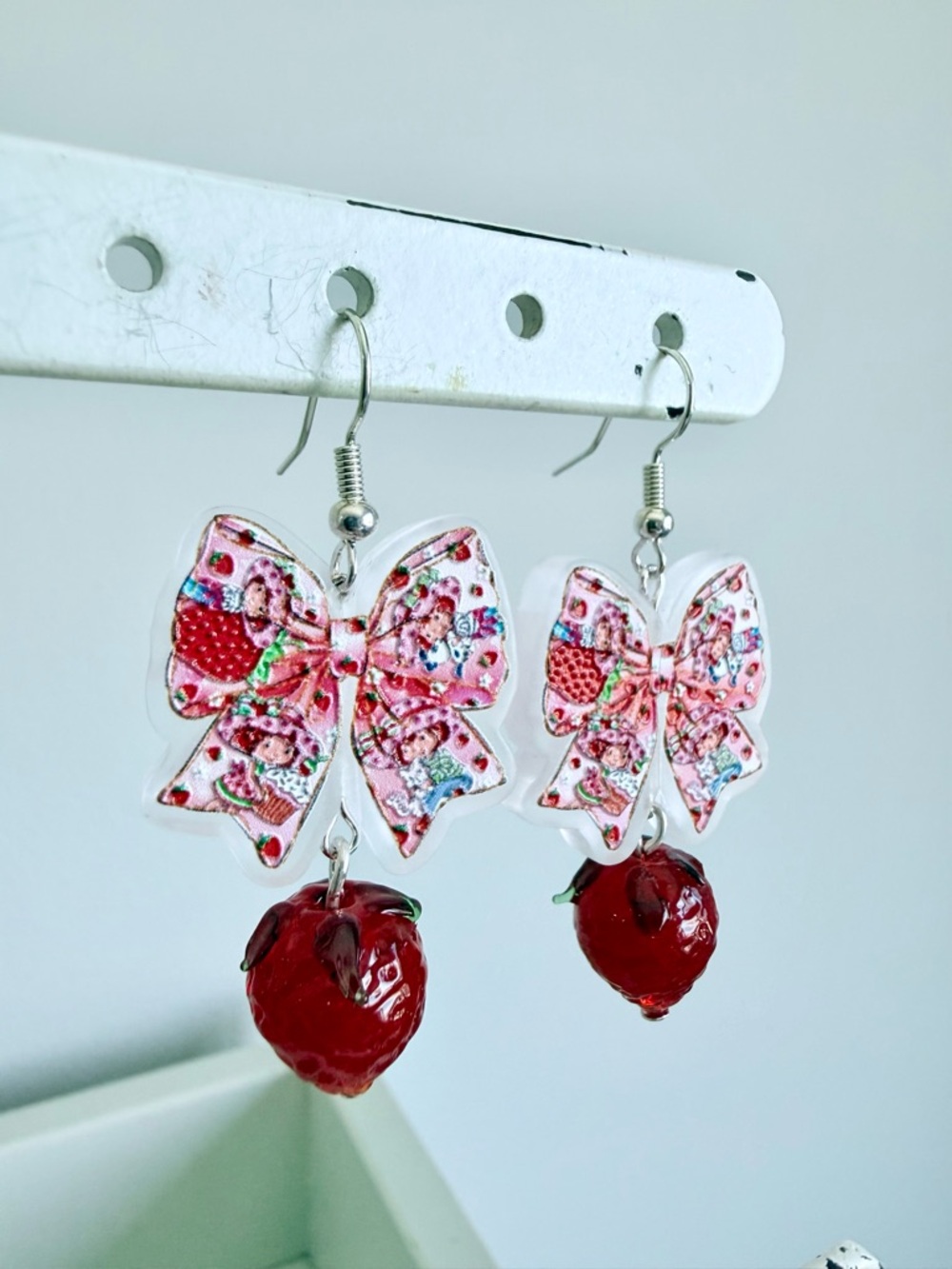 Strawberry Shortcake 80s Bow Earrings